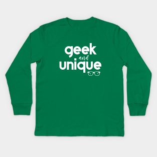 Geek and Unique Text with Nerdy Glasses - Green Kids Long Sleeve T-Shirt